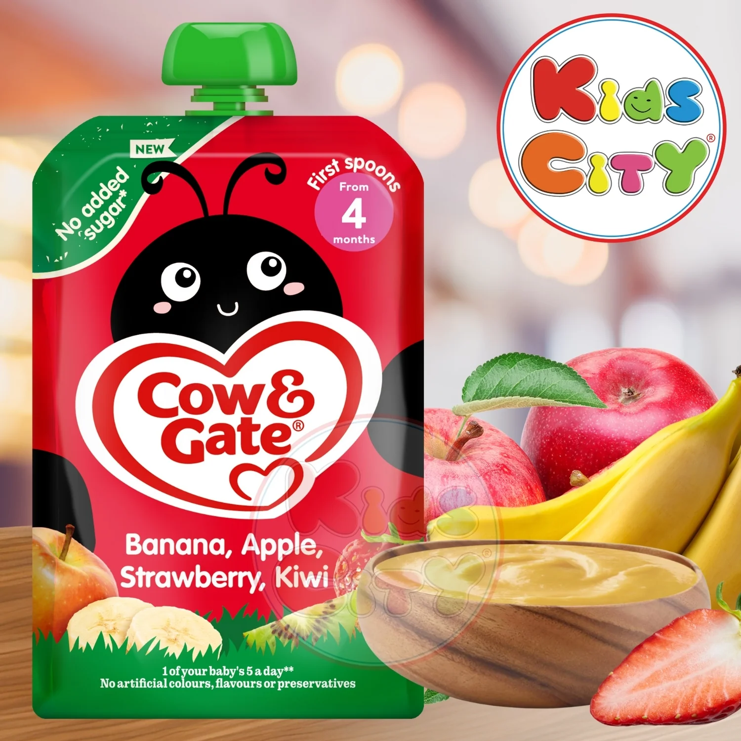 Cow & Gate Baby Food Pouch, Banana, Apple, Strawberry, Kiwi (4m+) - 100g