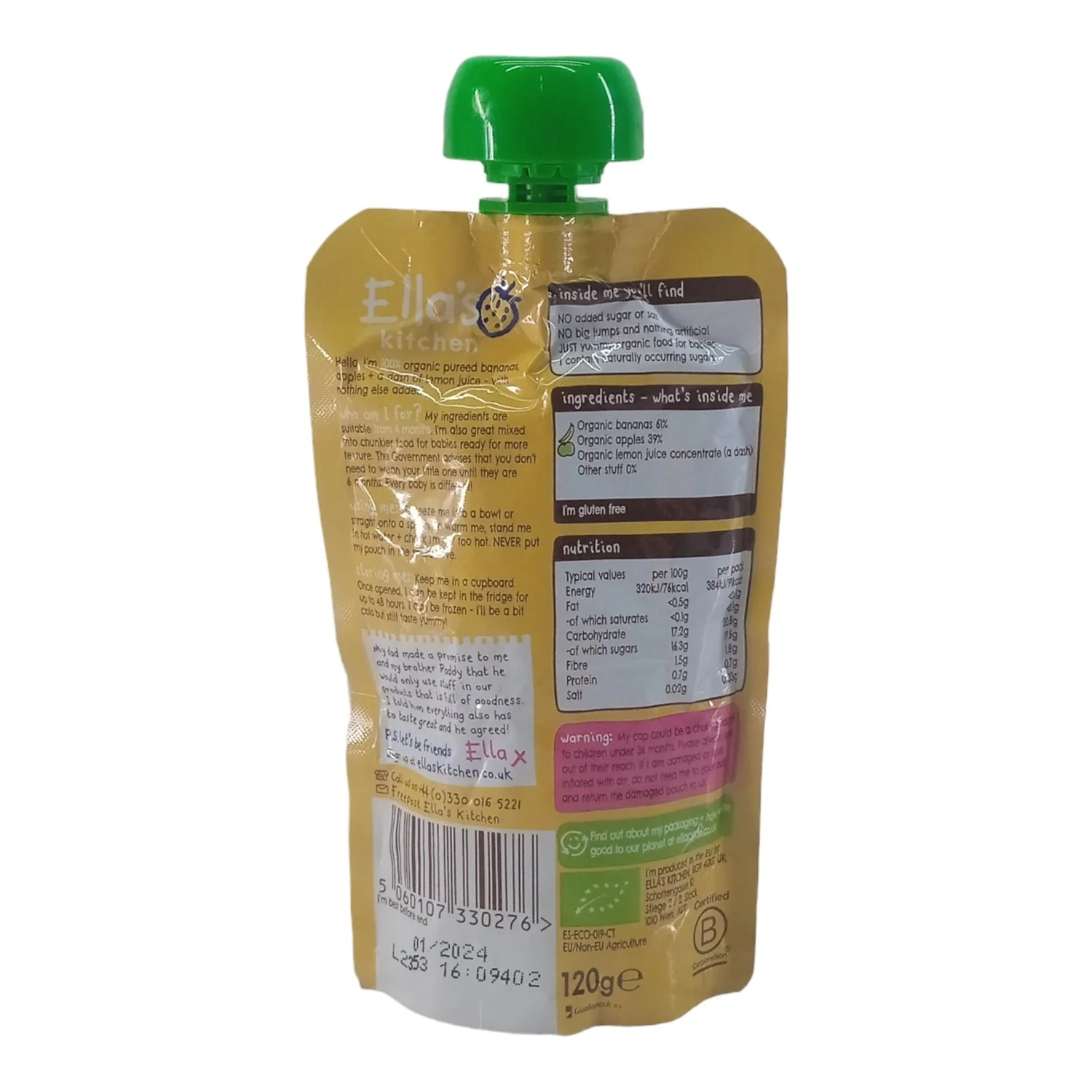 Ellas Kitchen Baby Food Pouch, Bananas + Apples - 120g - Image 3