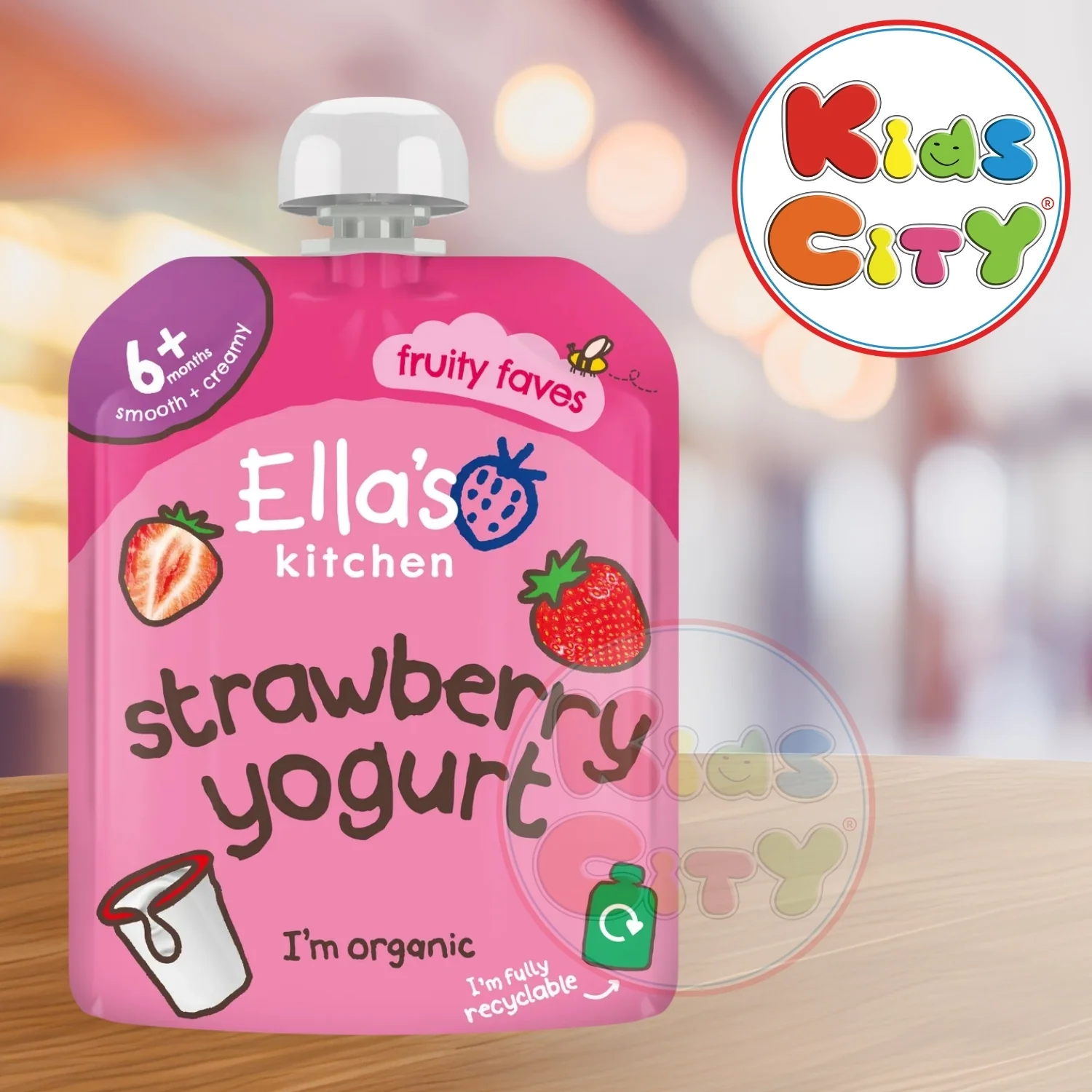 Ella's Kitchen Organic Baby Food Pouch, Strawberry Greek Style Yoghurt (6m+) - 90g