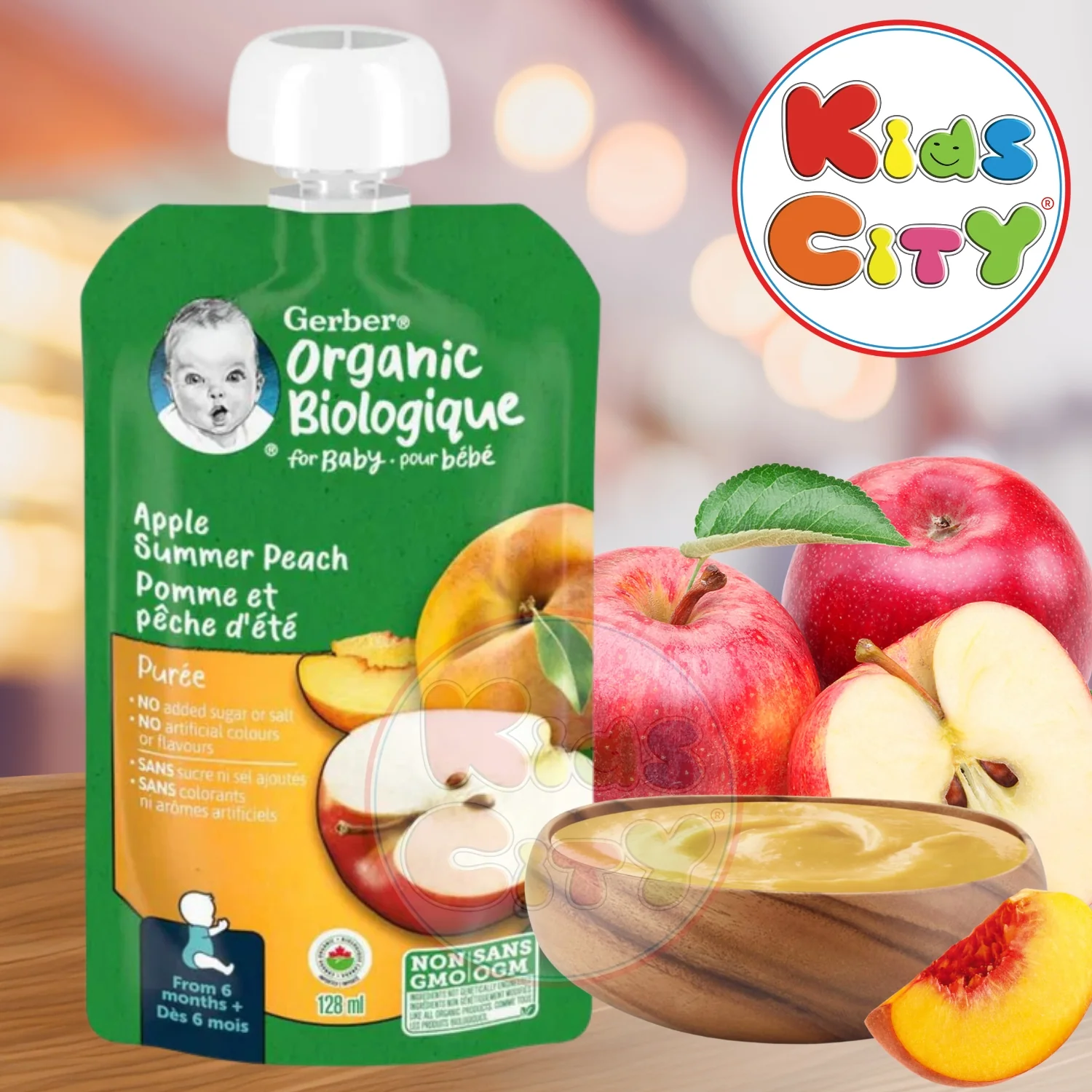 Gerber Organic Biologique for Baby, 2nd Foods, 128ml, Apple Summer Peach (Pack of 1)