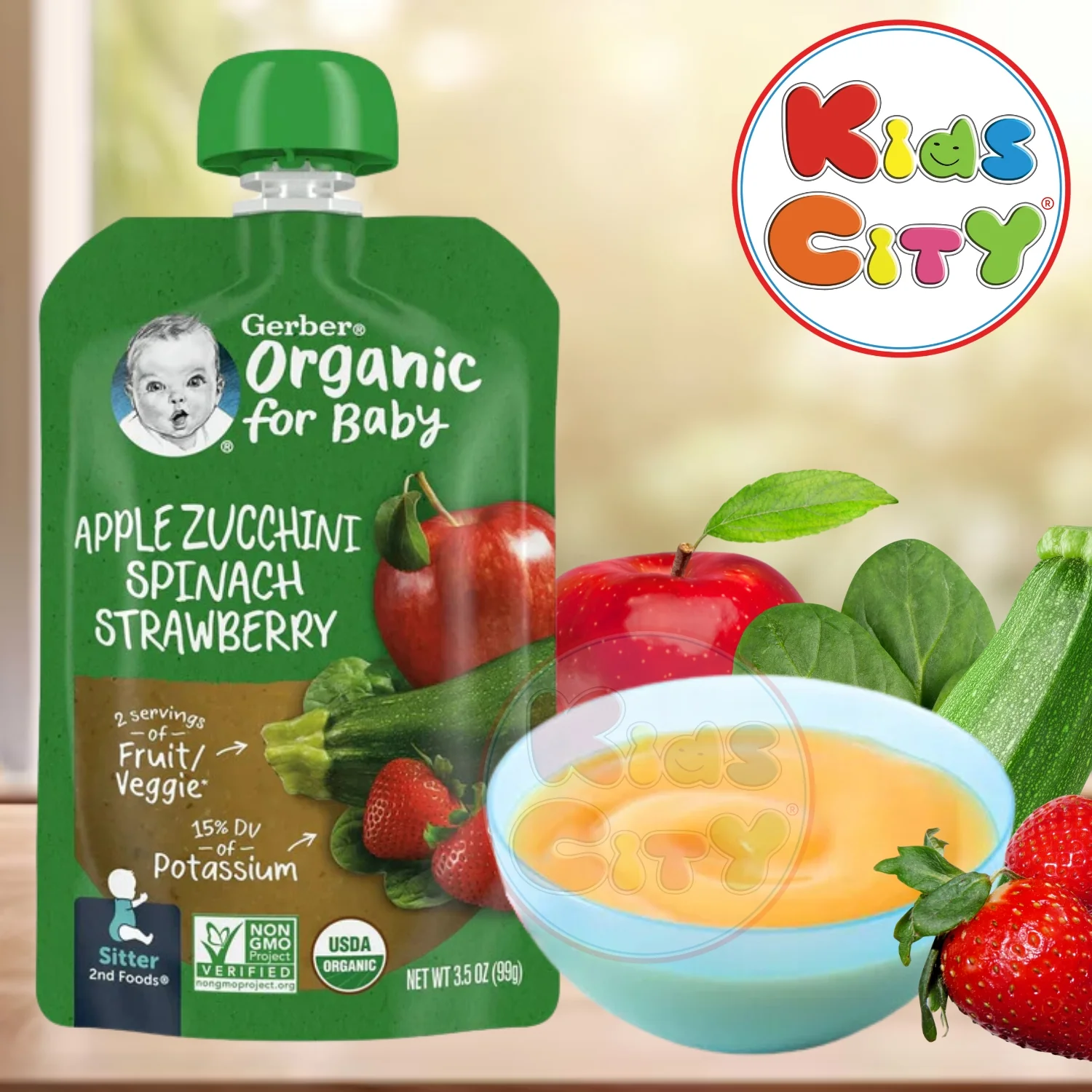Gerber Organic for Baby, 2nd Foods, Apple Zucchini Spinach Strawberry (Pack of 1)