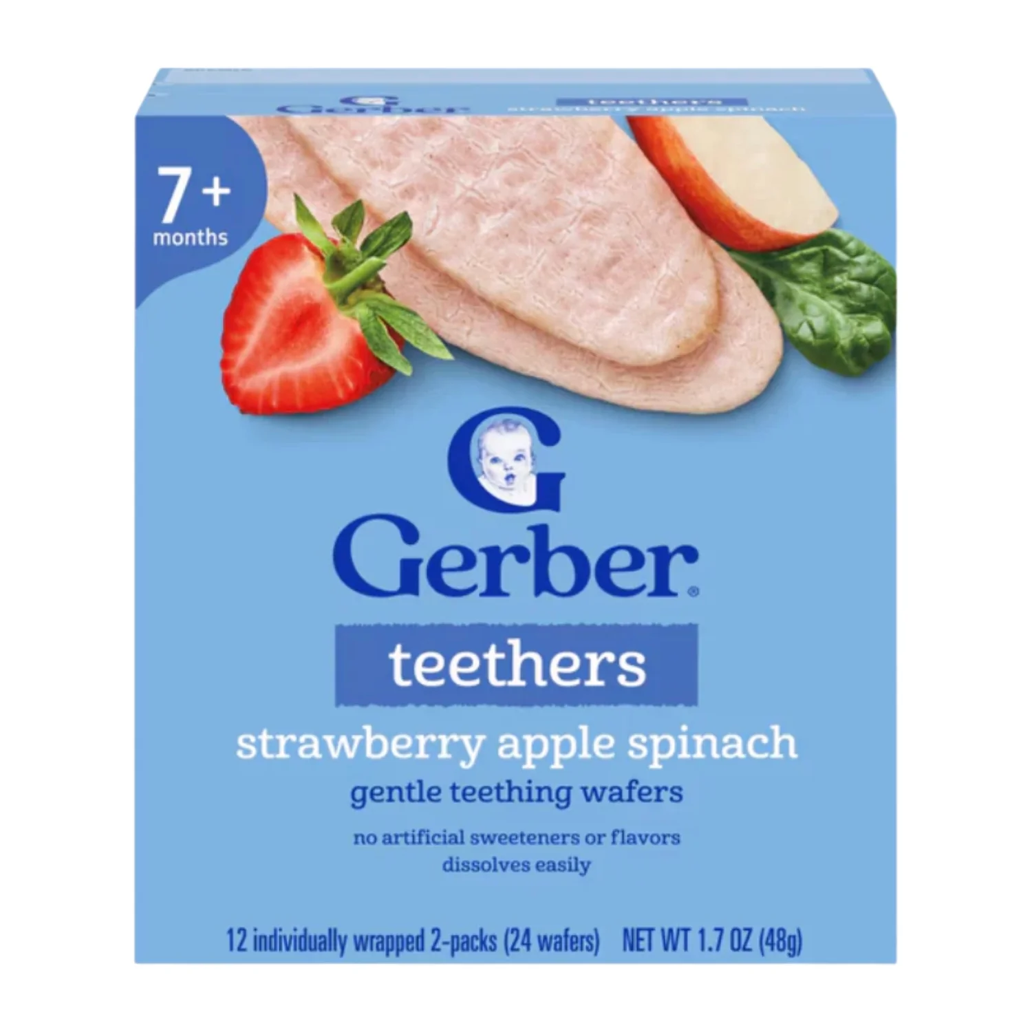 Gerber Snacks for Baby, Teethers Gentle Teething Wafers, Strawberry, Apple and Spinach, 48g (Pack of 1) - Image 2