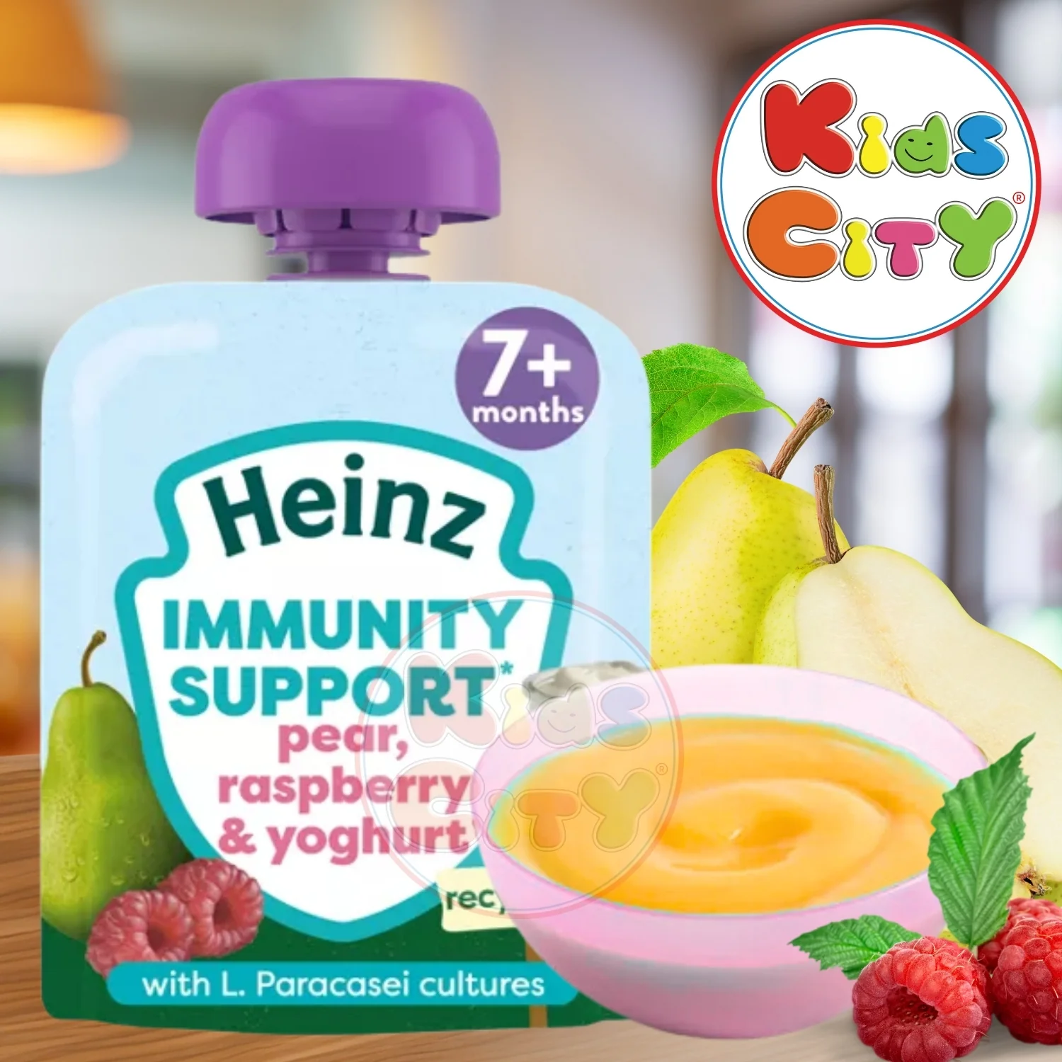 Heinz Baby Food Pouch, Immunity Support, Pear, Raspberry & Yoghurt (7m+) - 85g