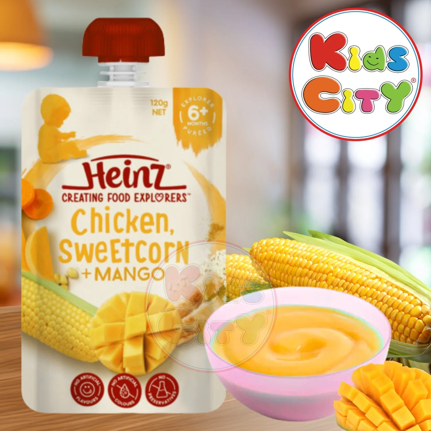 Heinz Baby Food Pouch, Chicken Sweetcorn + Mango - 120g