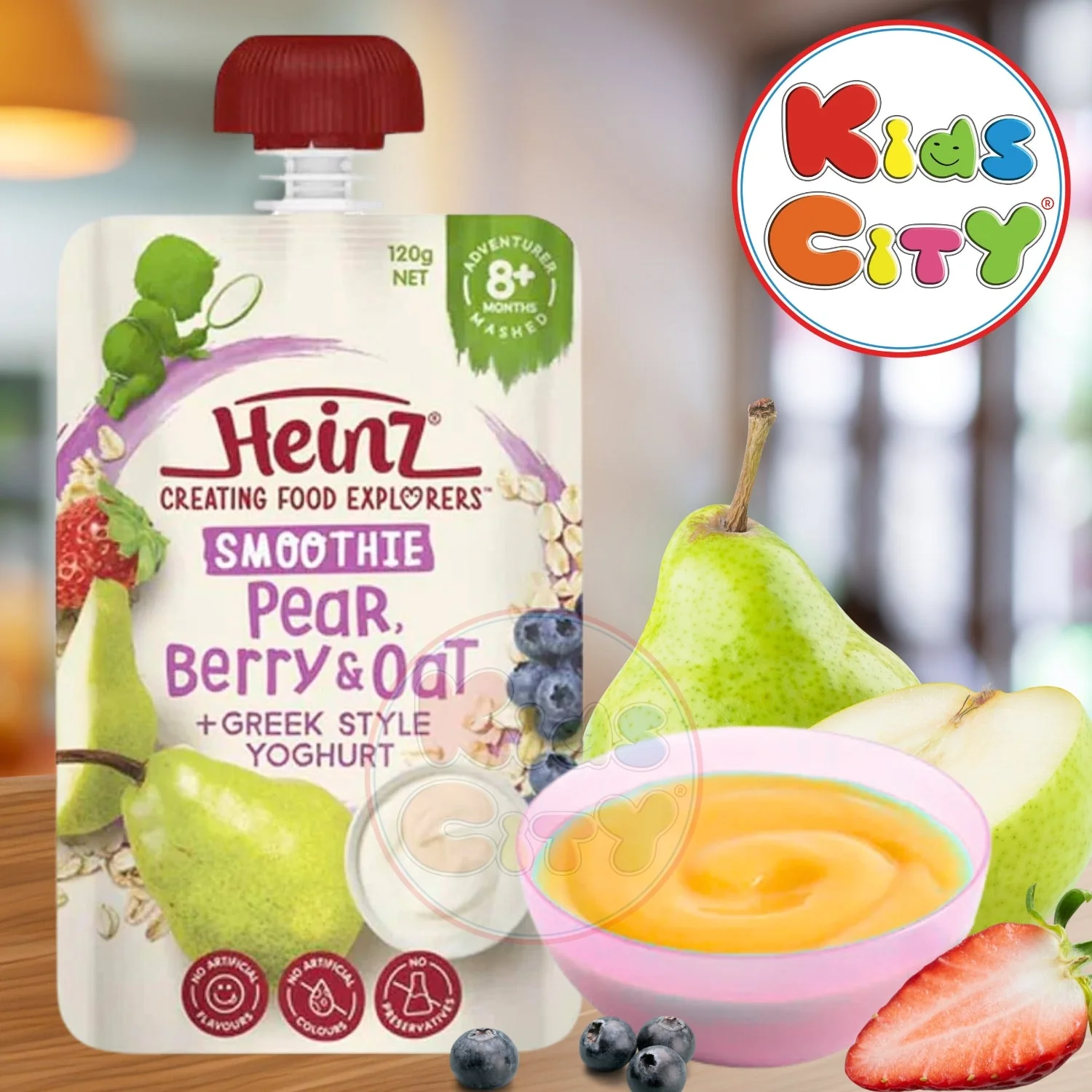 Heinz Baby Food Pouch, Smoothie Pear Berry & Oat + Greek style Yoghurt - 120g