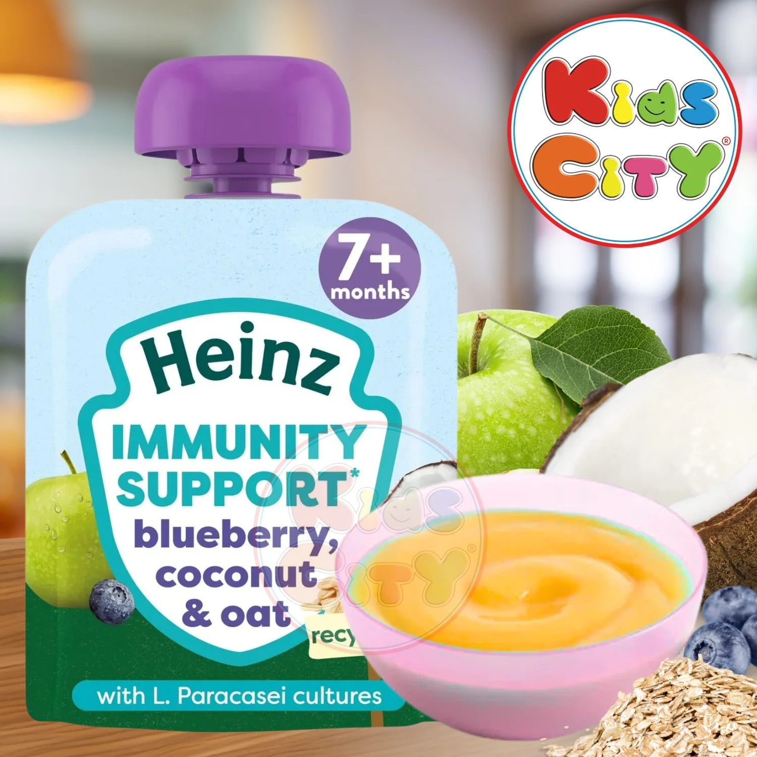 Heinz Baby Food Pouch, Immunity Support, Blueberry, Coconut & Oat (7m+) - 85g