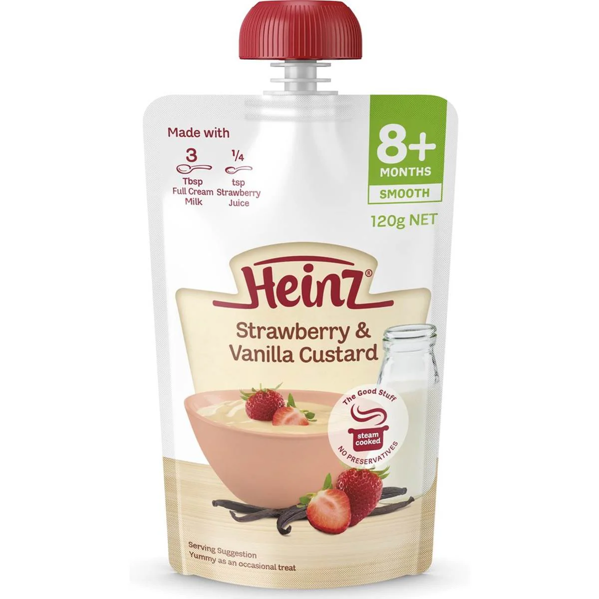 Heinz Baby Food Pouch, Strawberry & Vanilla Custard (8m+) - 120g - Image 2
