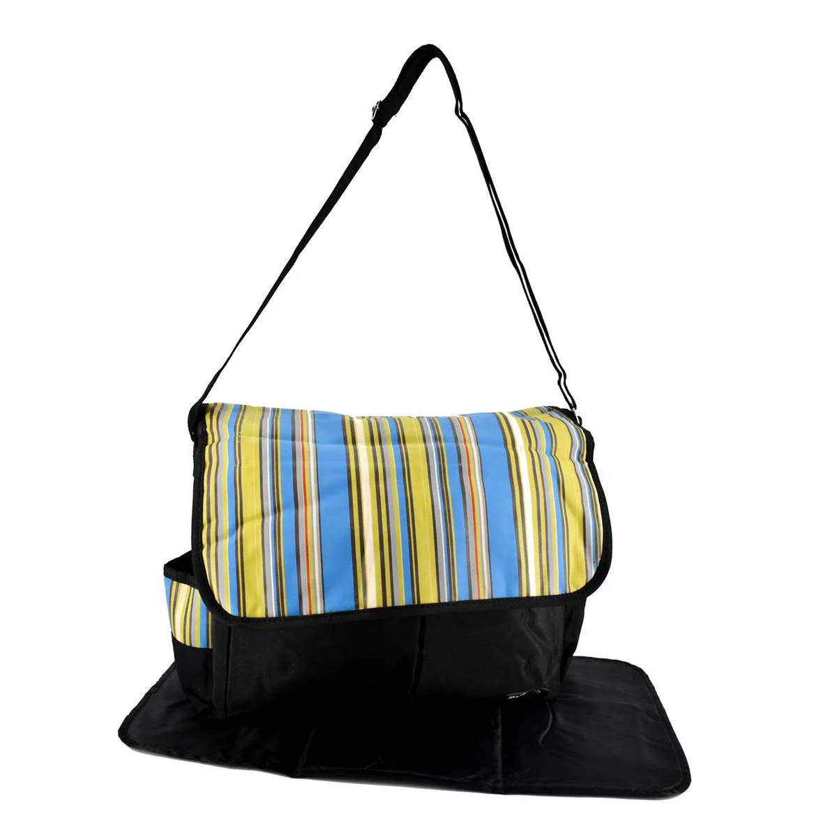 Bundle Mother Bag with Diaper Changing Mat - Black/Multistrip - Image 5