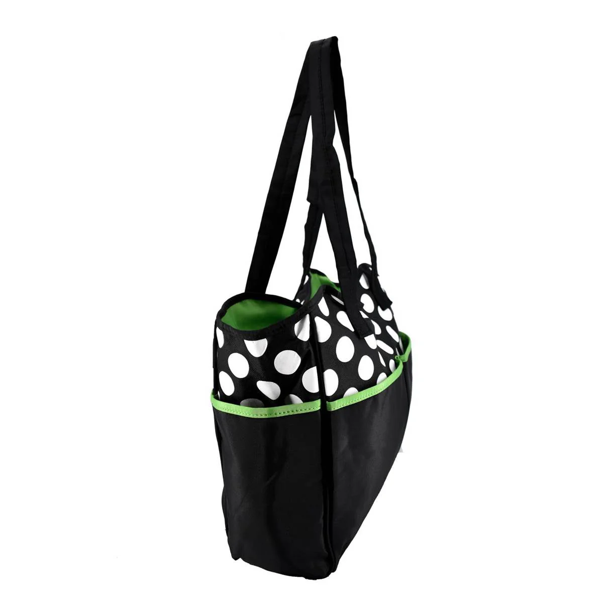 Mother Bag with Diaper Changing Mat - Black/Green & White Dot - Image 3