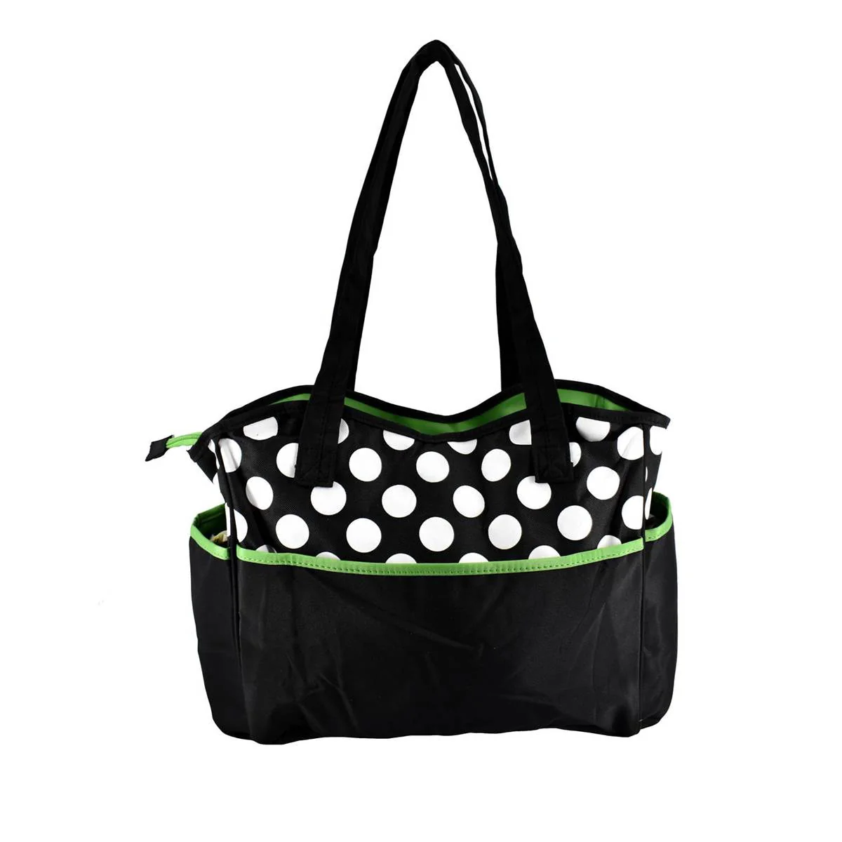 Mother Bag with Diaper Changing Mat - Black/Green & White Dot - Image 4