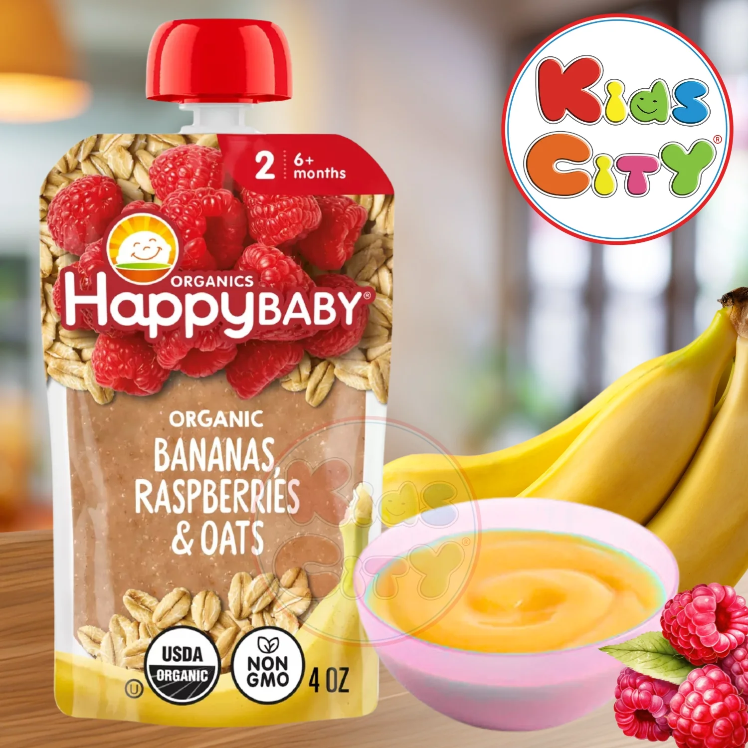 Organics Happy Baby Organic Bananas, Rasberries & Oats (6m+) - 113g