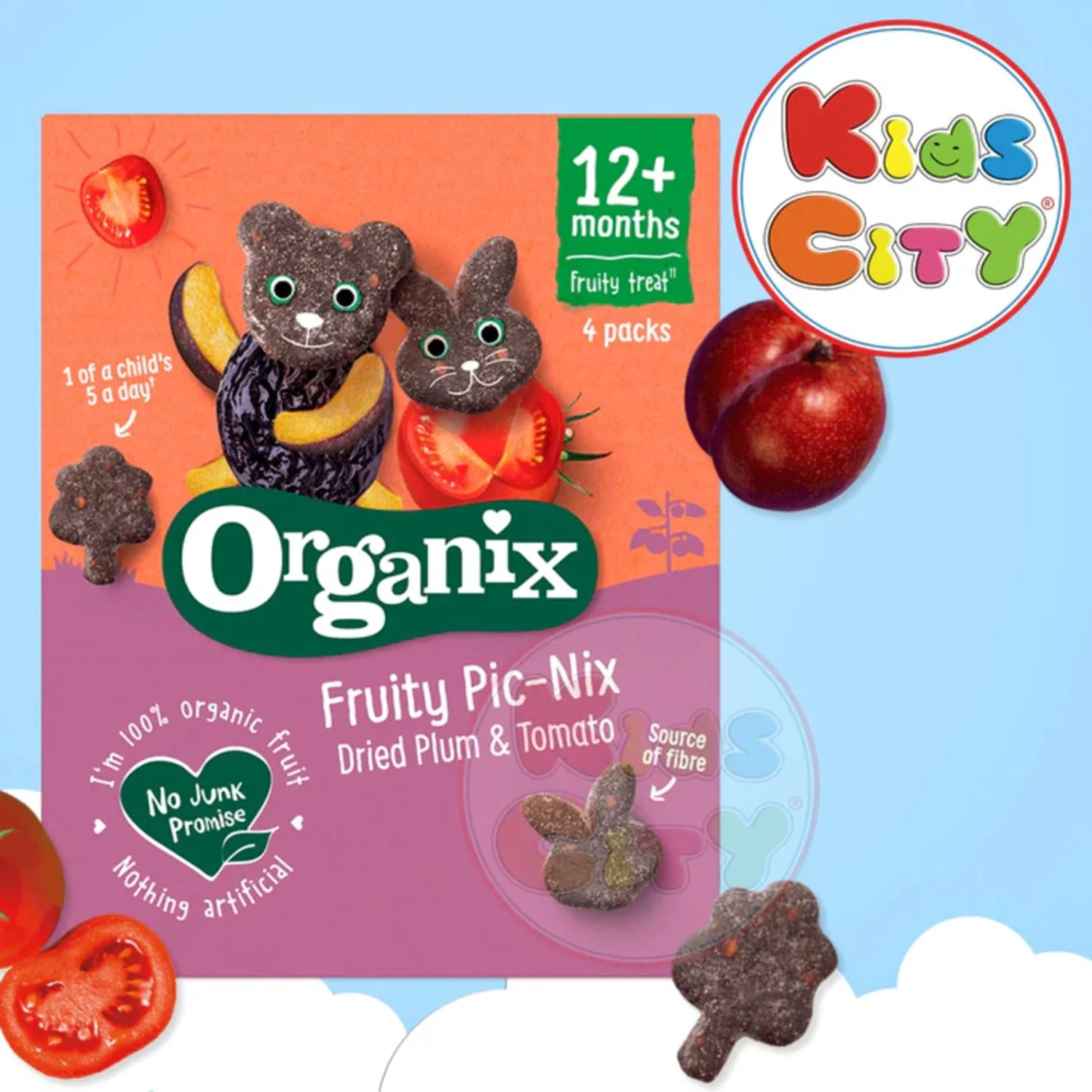 Organix Fruity Pic-Nix Dried Plum & Tomato (12m+) - 68g (4x17g)